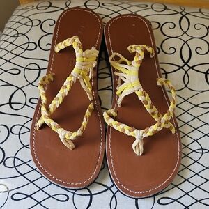 Braided Yellow and Brown Women's Sandals